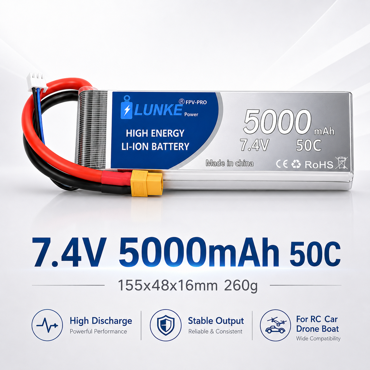 Batterie Lipo 2S 7.4V 5000mAh  - đánh giá và giá Drone Avion Rc